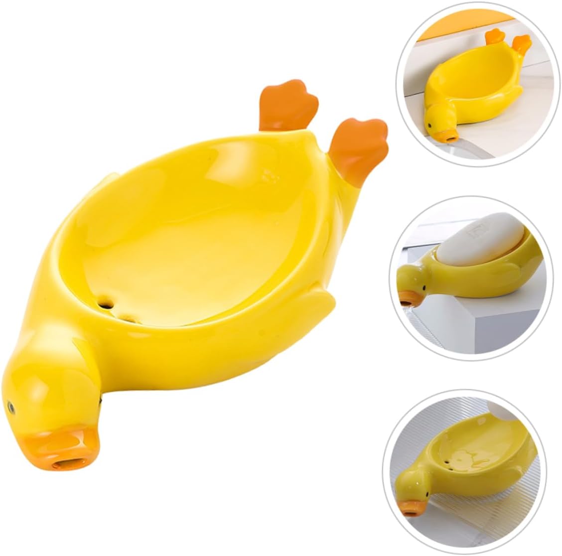 Cute Duck Ceramic Soap Dish with Drain Holes