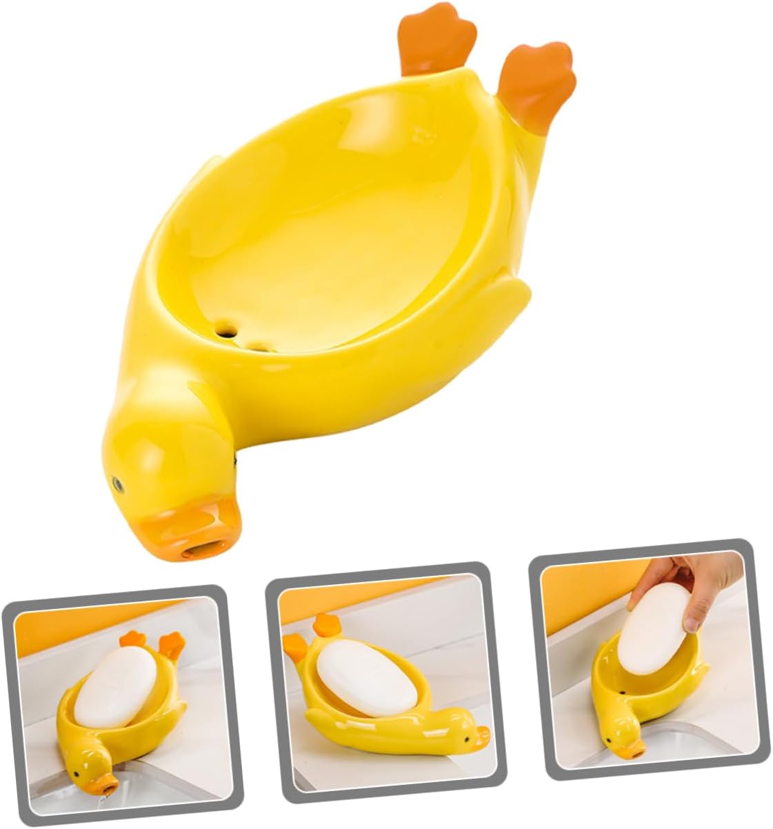 Cute Ceramic Soap Holder Modern Duck Shape Easy to Maintain