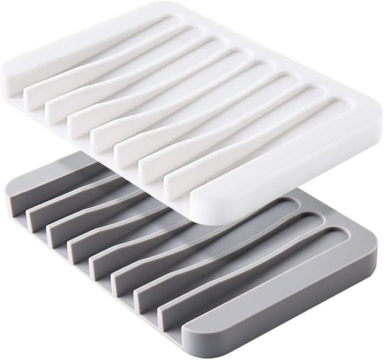 Self-Draining 2-Piece Soap Dishes White Grey Bathroom Kitchen Accessory