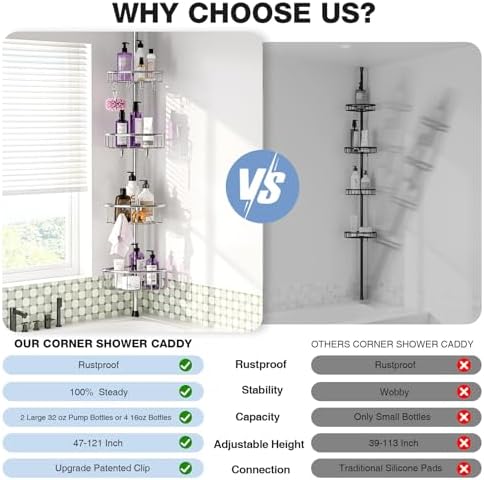 EssenceMe Corner Shower Caddy Tension Pole