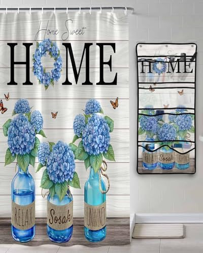 ZFUNCING Shower Curtain Set with Hooks and Organizer