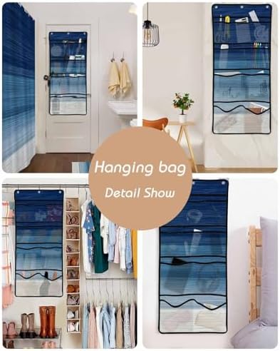 ZFUNCING Navy Blue White Gradient Shower Curtain Set with 10 Pockets