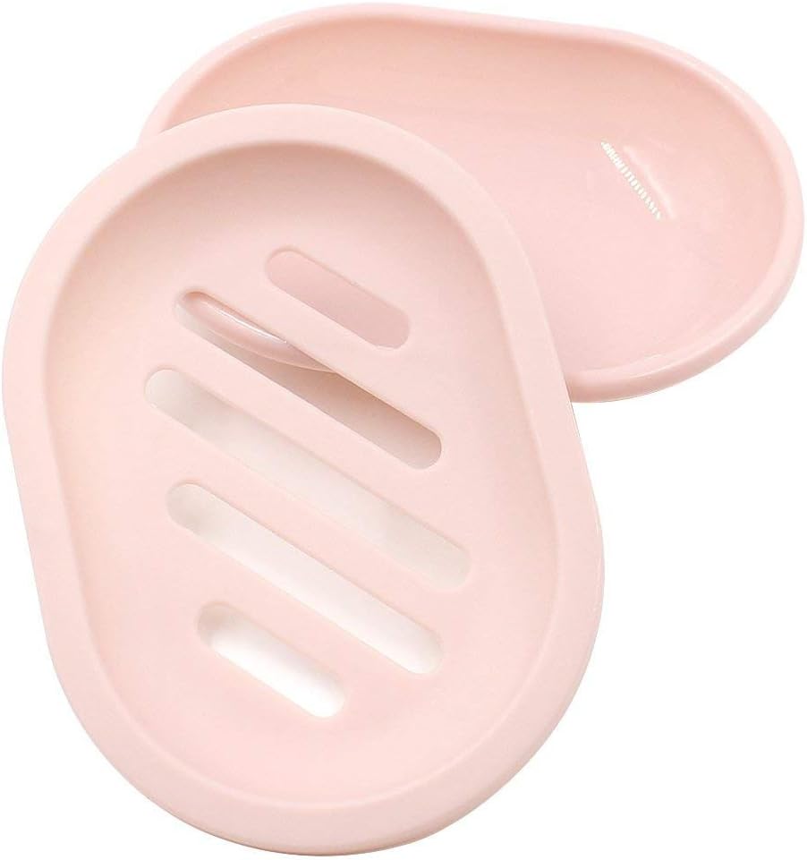 2-Pack Soap Dish with Drain Soap Saver Easy Dry Pink