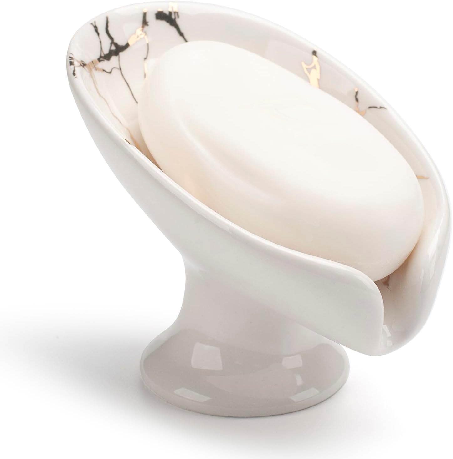 Ceramic Leaf Soap Holder with Drainage White