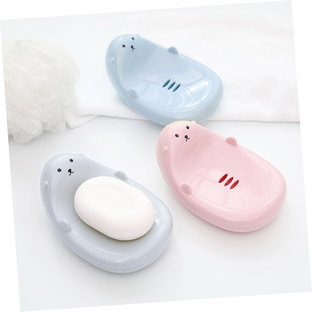 Beatifufu 3pc Cartoon Travel Soap Holder Boys and Girls Self-Draining bathroom Organizer
