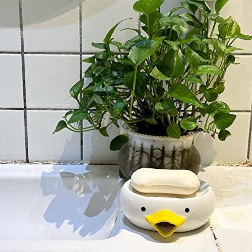 Cute Duck Shaped Ceramic Soap Holder with Drain