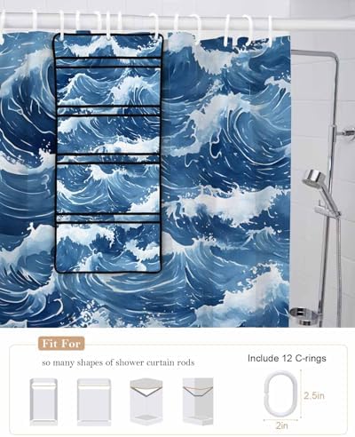 ZFUNCING Abstract Blue Meshed Bath Room Organizer Set 10 Pockets