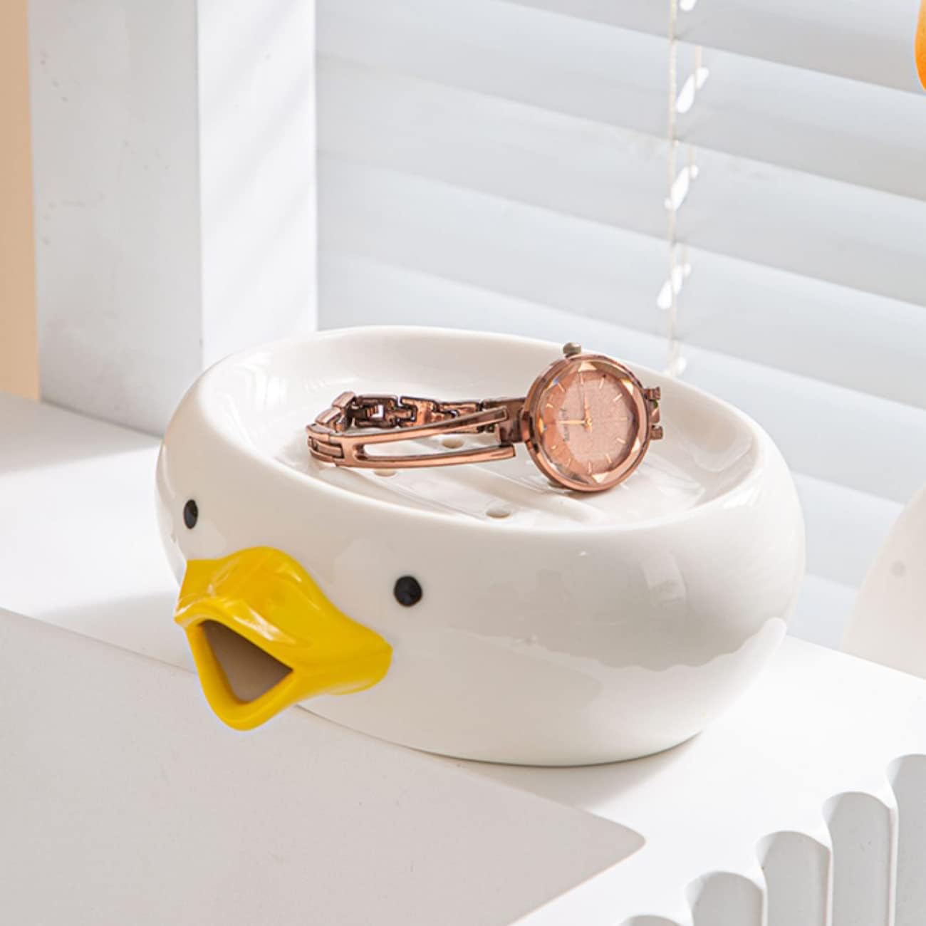 Cute Duck Shaped Ceramic Soap Holder with Drain