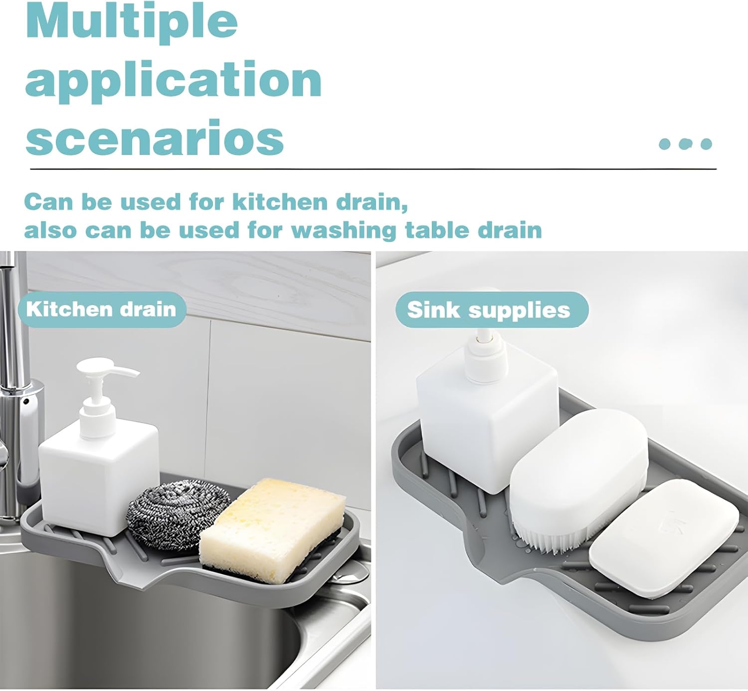 Durable Silicone Soap Dish with Drain Spout for Bathroom Sink