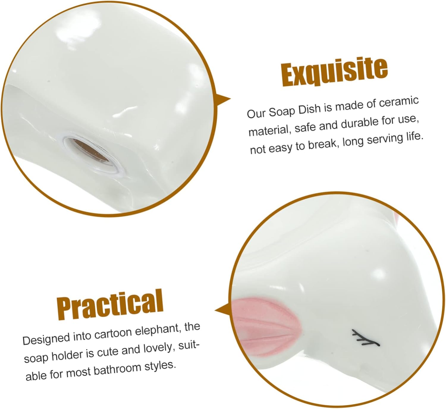 HEALLILY Ceramic Elephant Soap Dish - Self-Draining Trendy Bathroom Organizer
