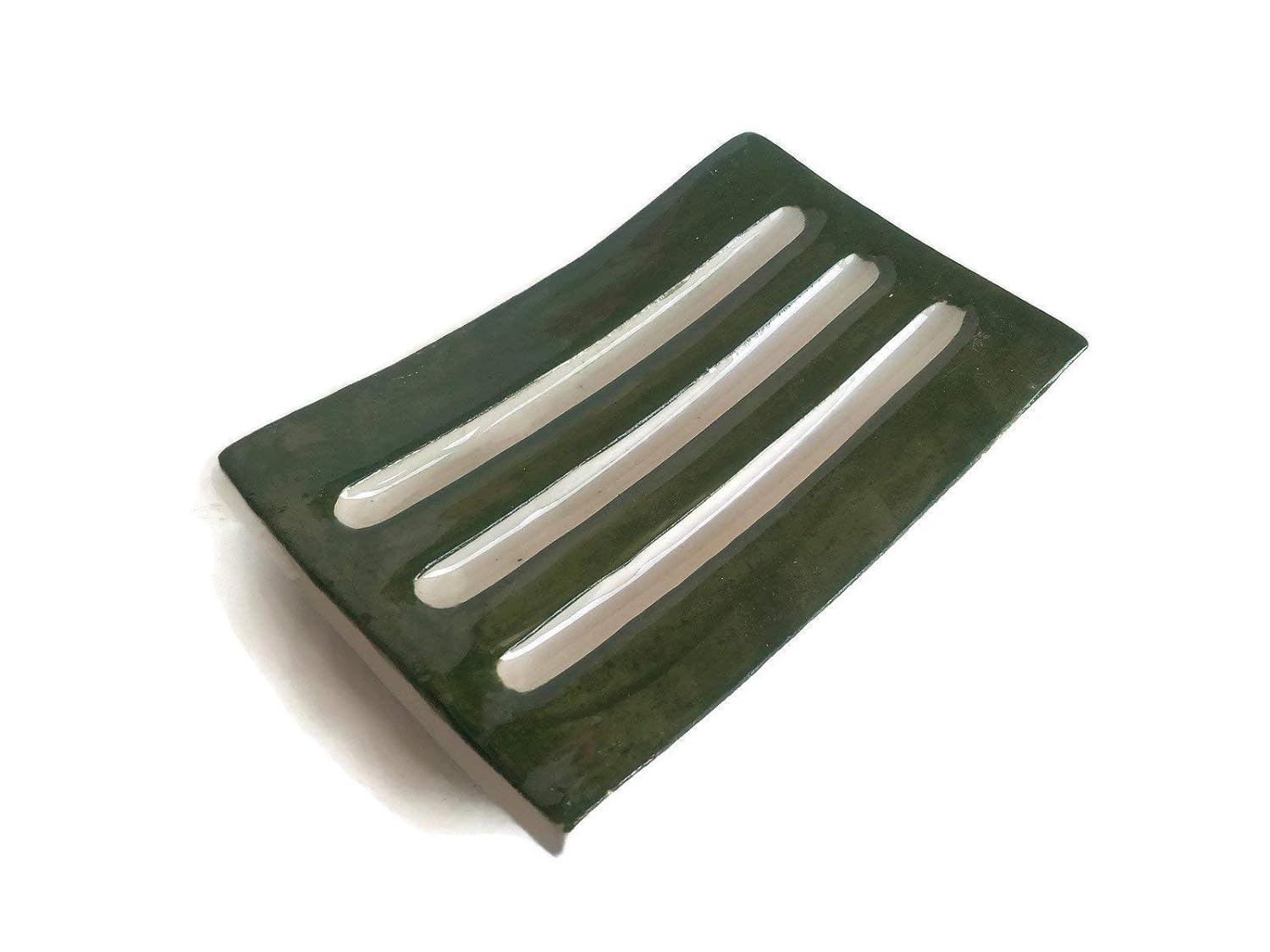 Handmade Olive Green Ceramic Quickly Drying Bar Soap Dish 13cm x 8cm