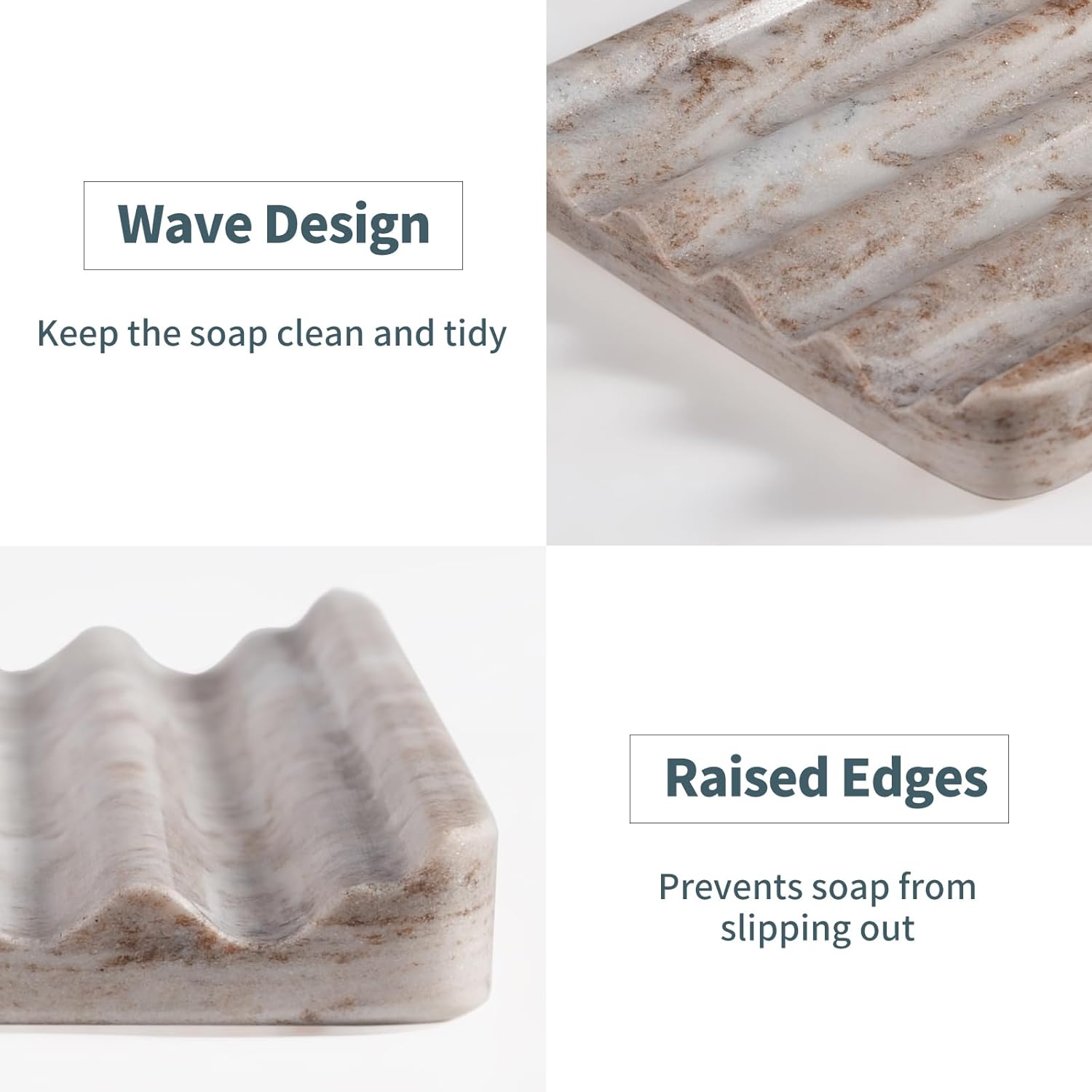 Marble Bar Soap Holder for Kitchen Bathroom Wavy Design Heavy Duty Elegant