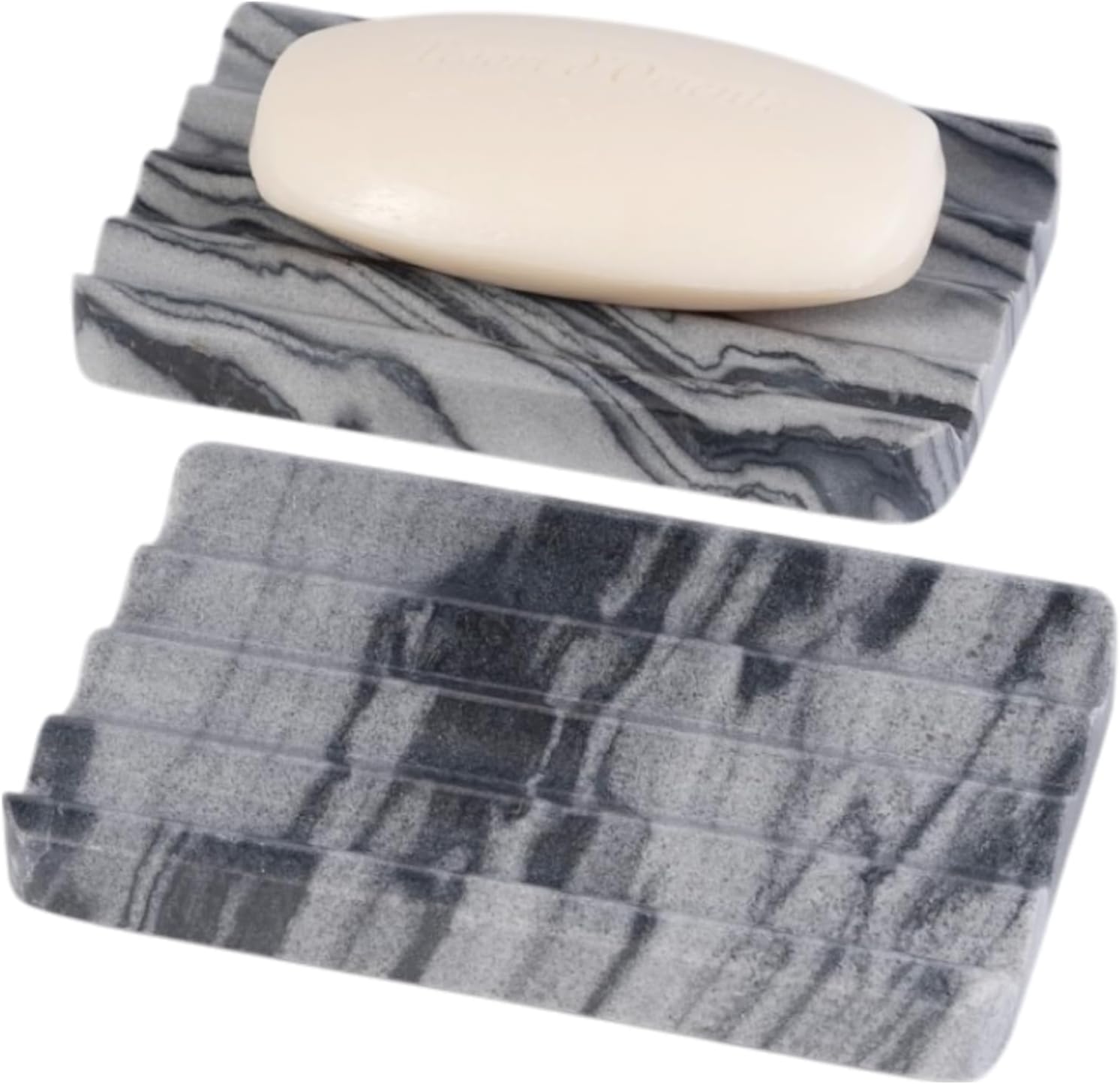 2 Pcs Marble Soap Dish Wave Design Kitchen Bathroom Organizer