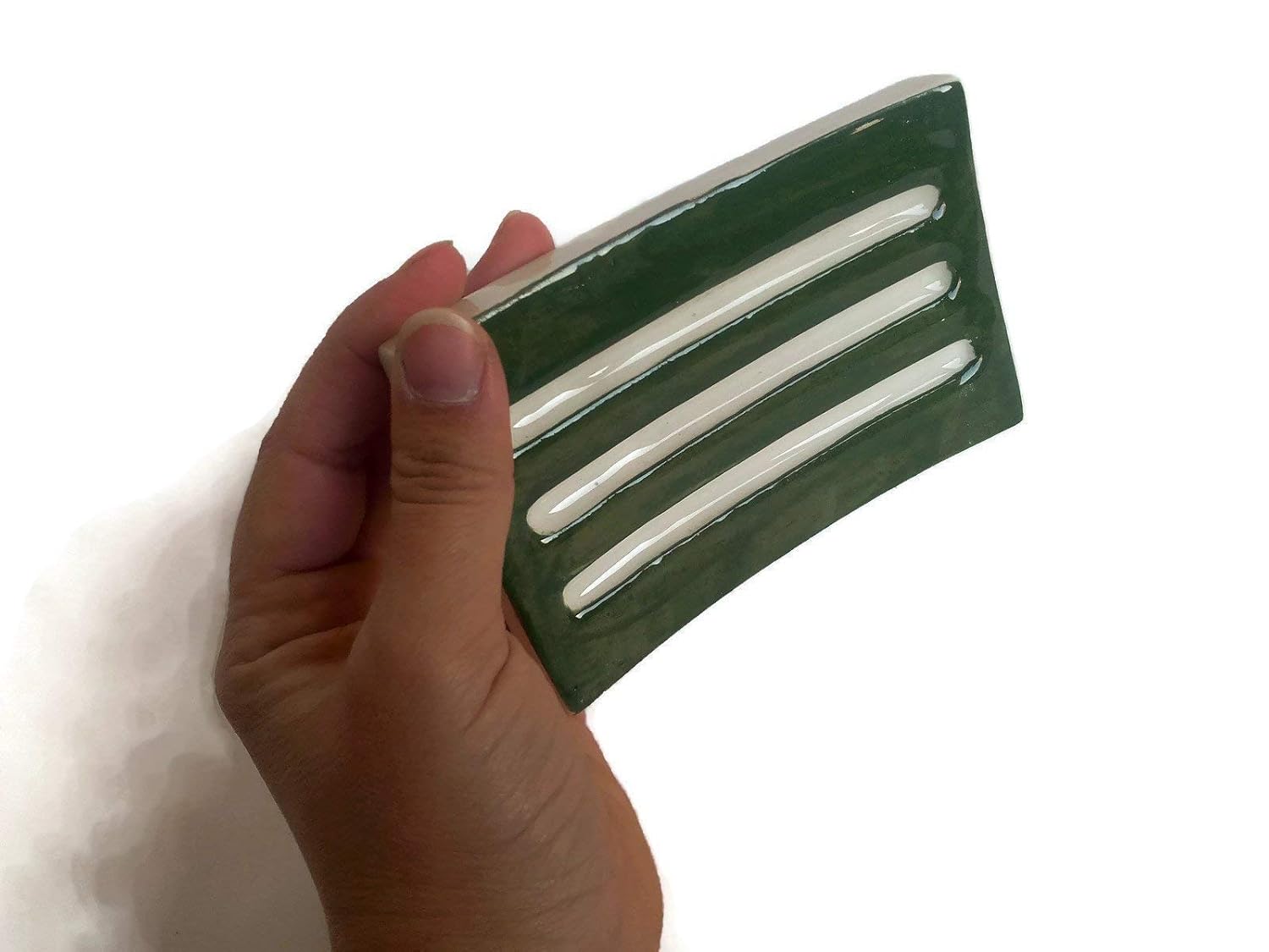 Handmade Olive Green Ceramic Quickly Drying Bar Soap Dish 13cm x 8cm