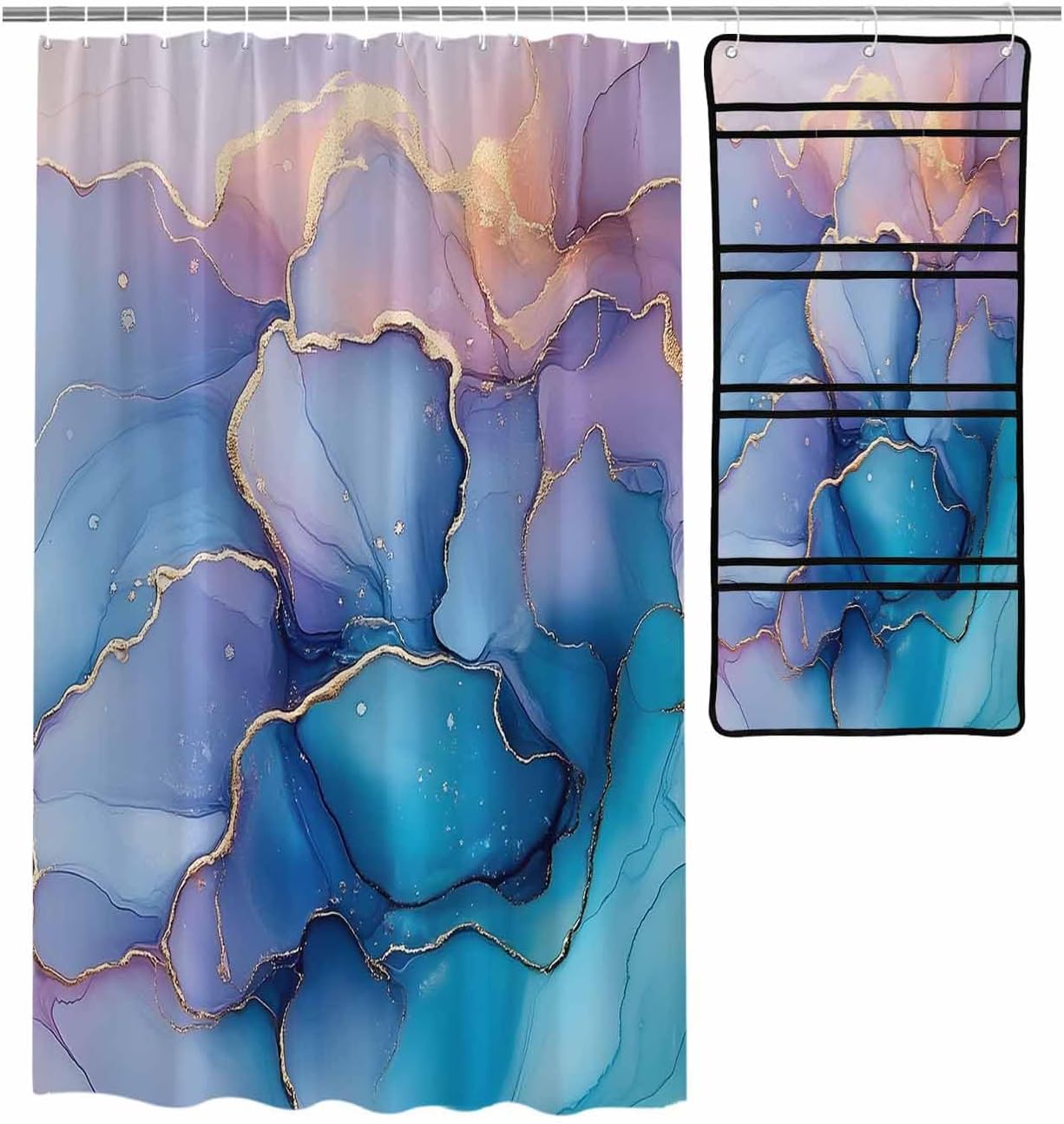 Stylish 10-Pocket Mesh Shower Organizer with Gradient Marble Texture