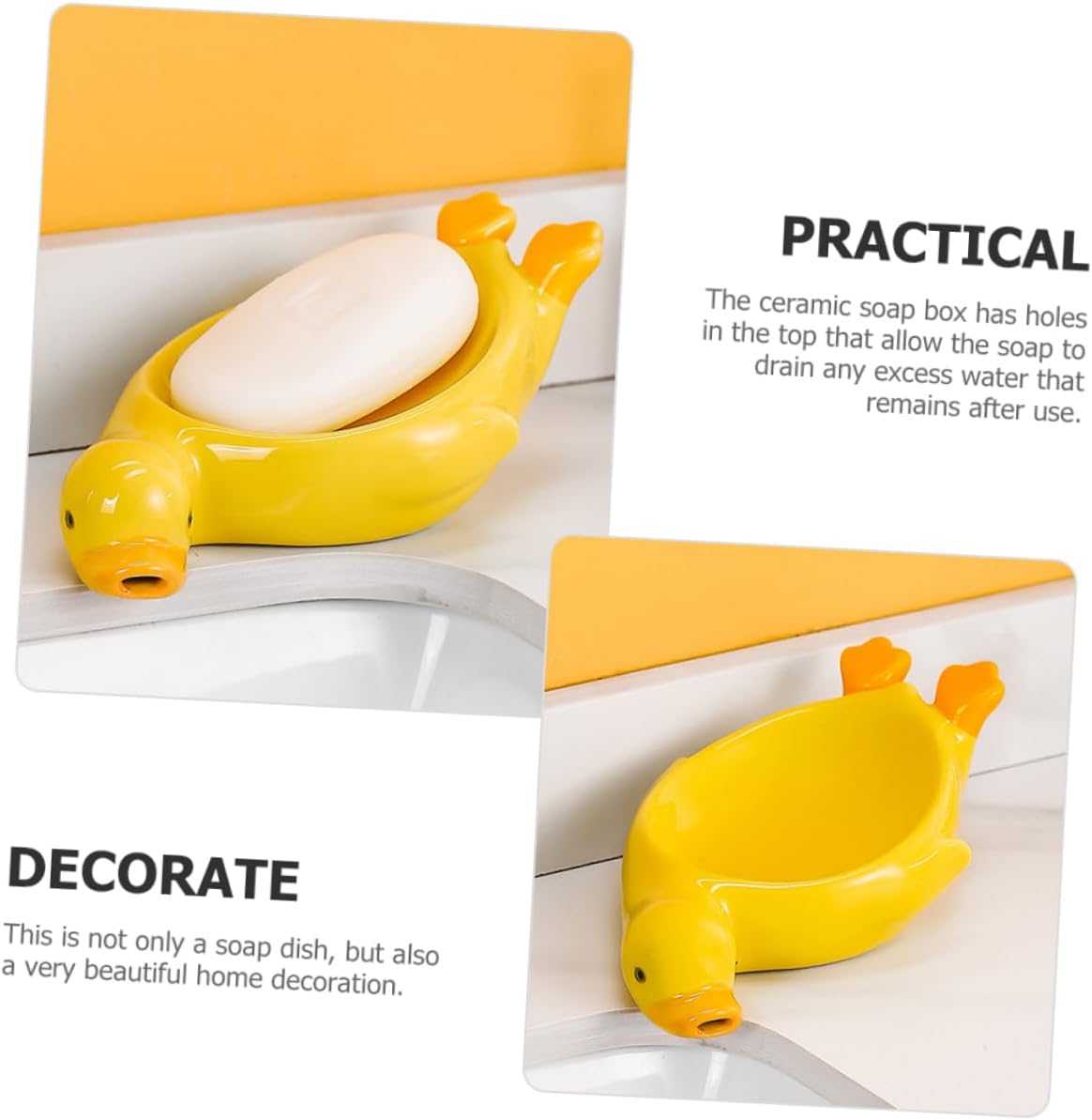 Self-Draining Ceramic Dish with Cute Duck Design for bathroom kitchen