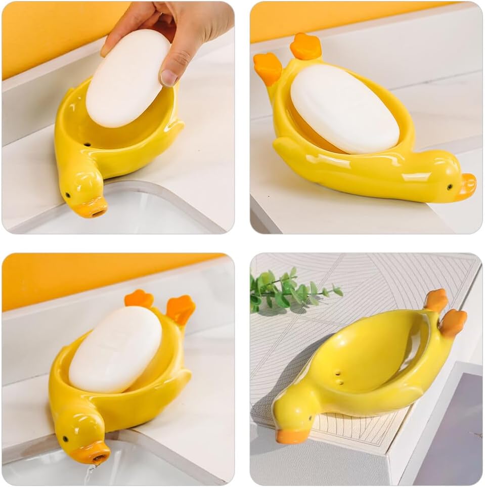 Cabilock Yellow Duck Ceramic Soap Dish Holder