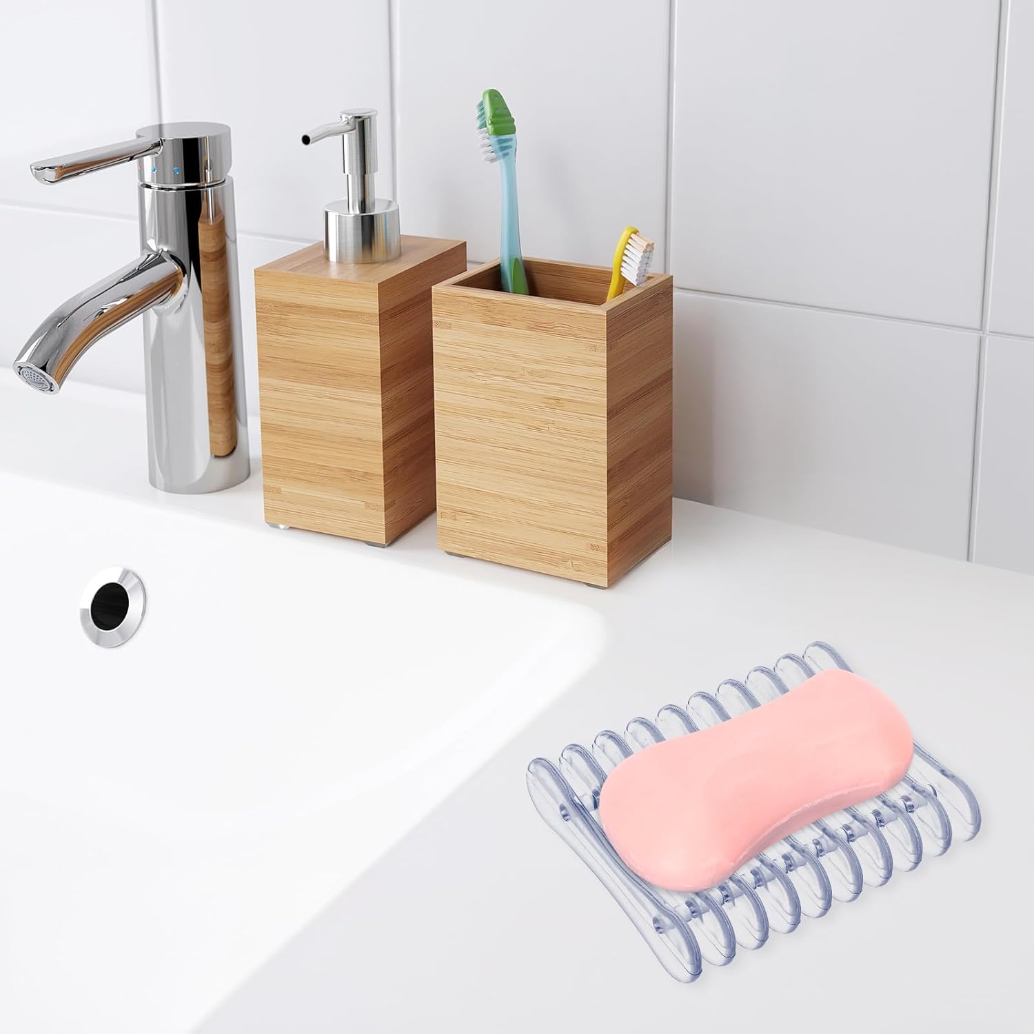 Gjinxi Self-Draining Soap Dish Holder 2-Pack Clear Plastic