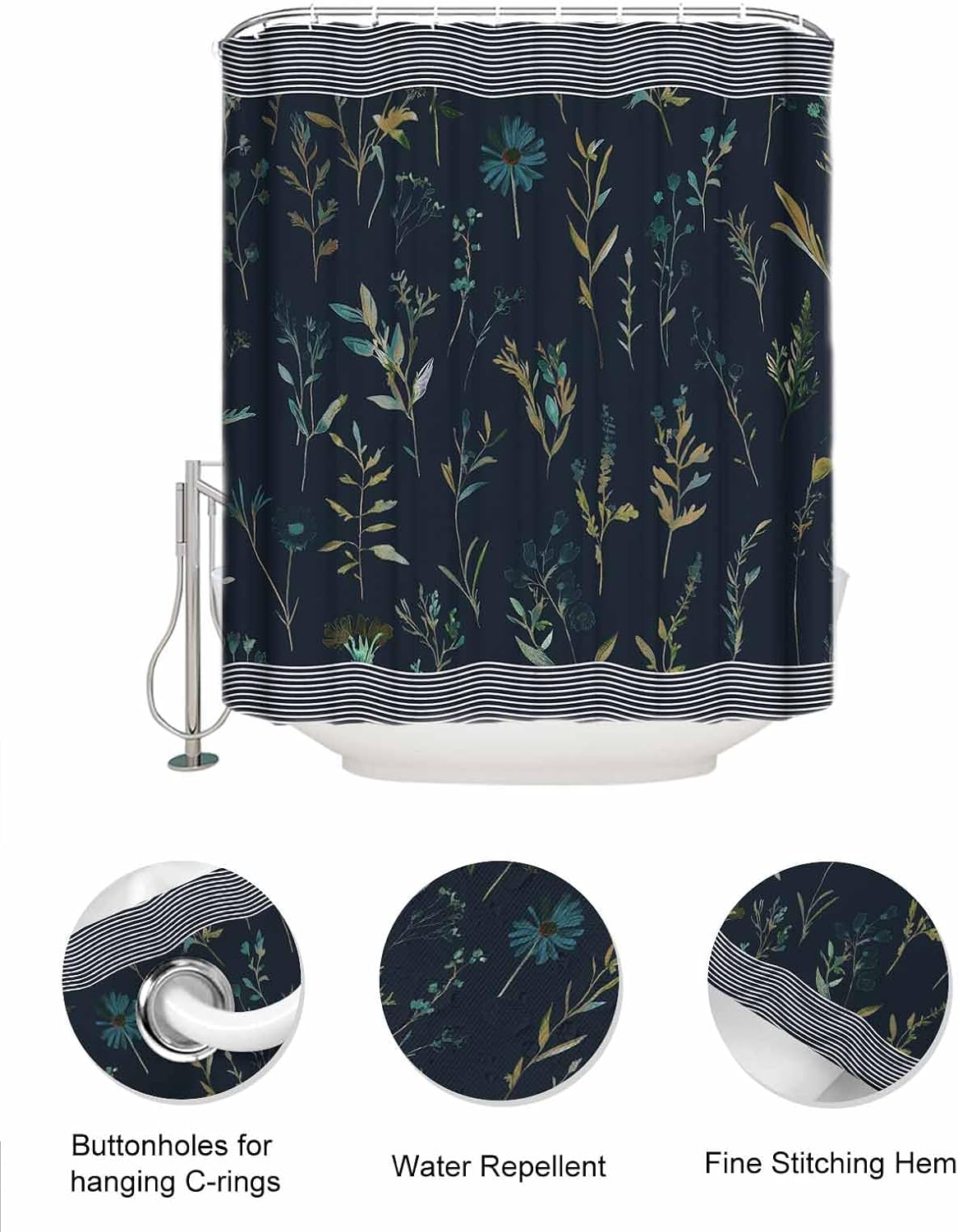 ZFUNCING Waterproof Shower Curtain with Mesh Organizer and Hooks