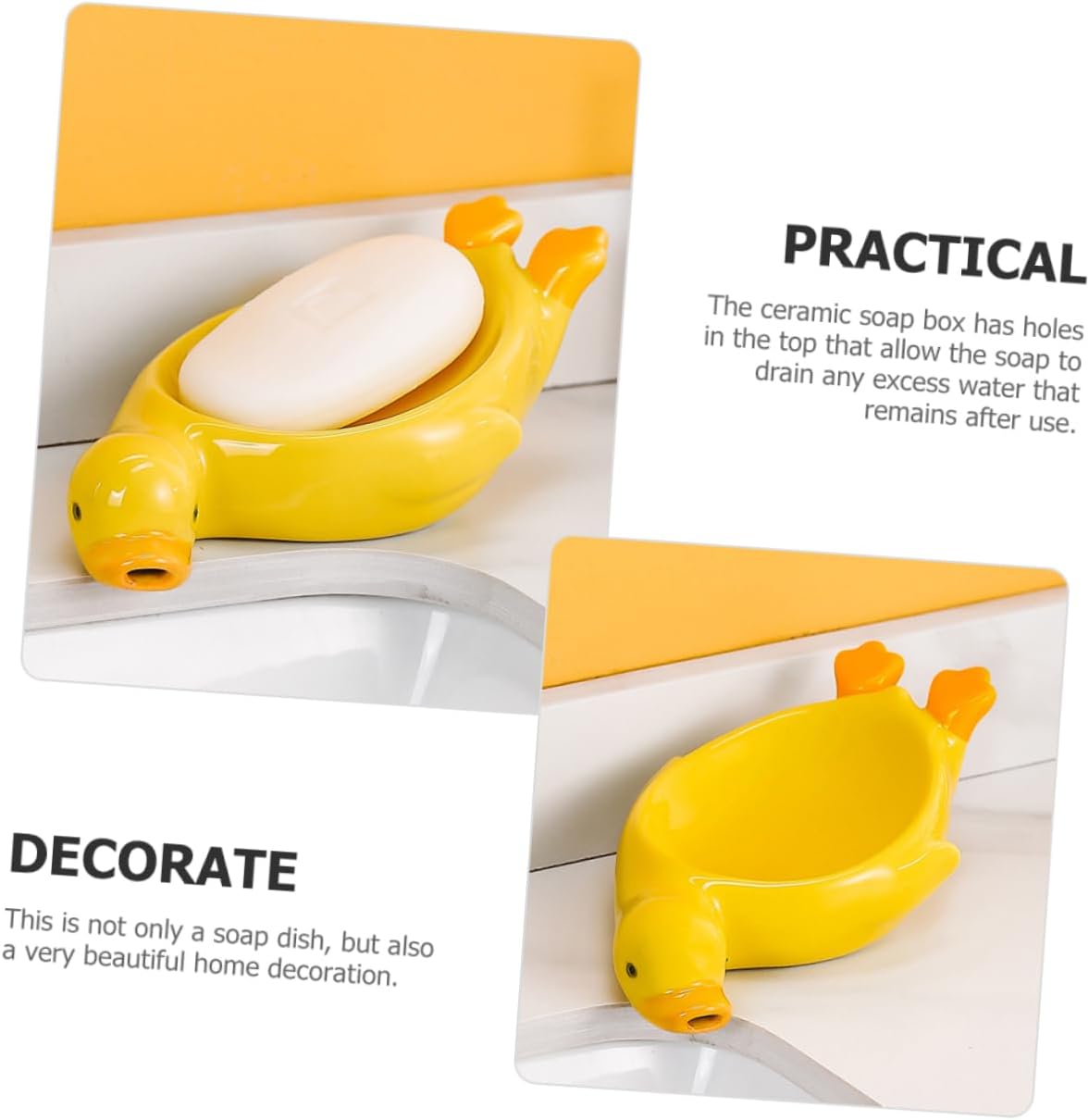 Stylish Yellow Ceramic Soap Dish with Drainage Design