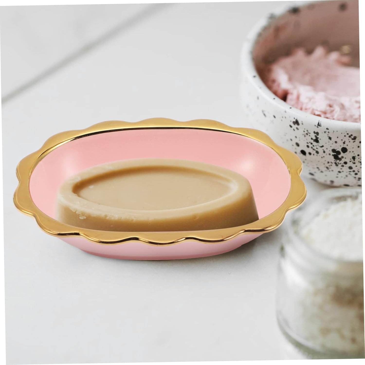 LIFKOME Elegant Ceramic Soap Tray with Lace Design