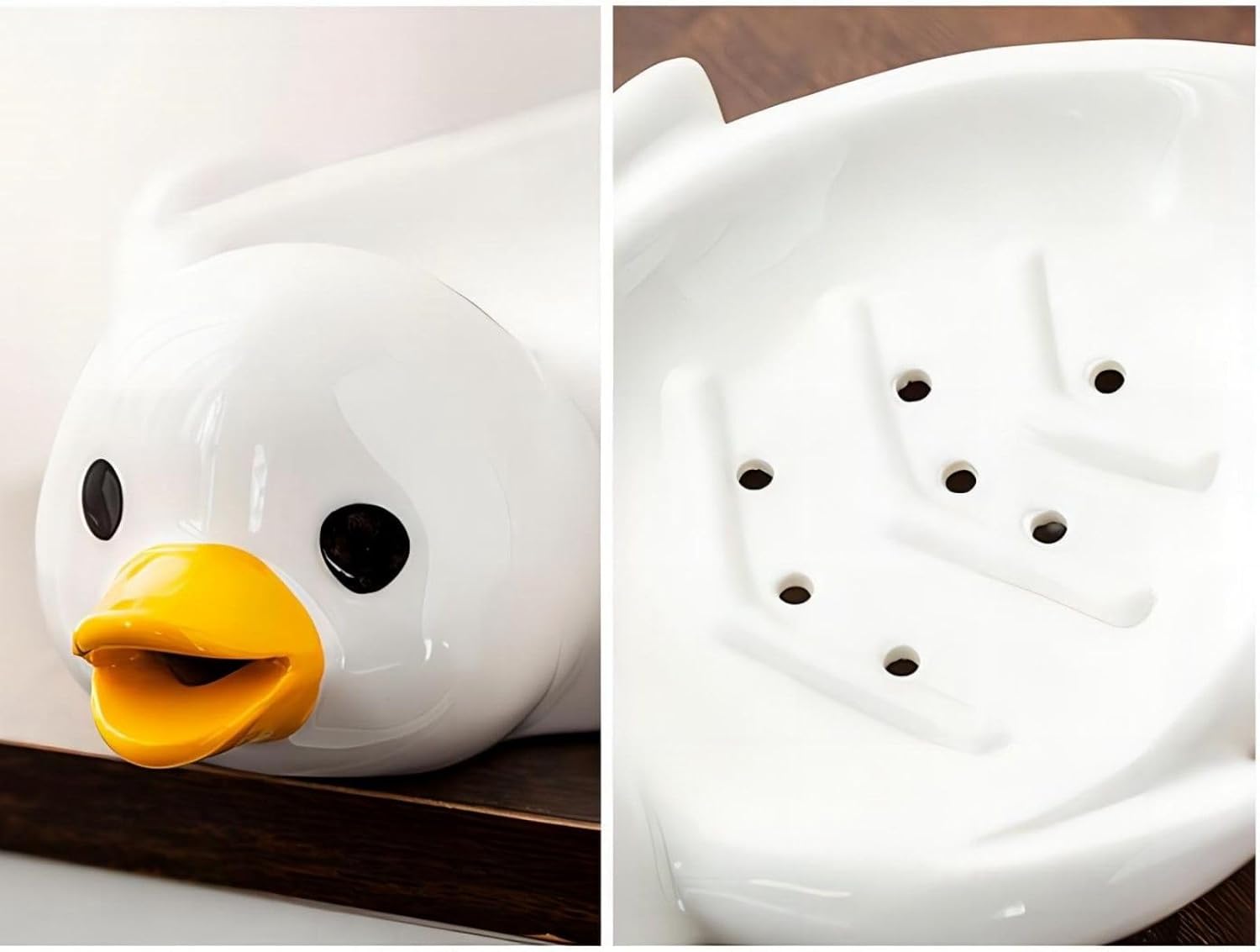 Cute Duck Soap Dish with Self Drain Holes Ceramic 185cm Soap Holder Yellow