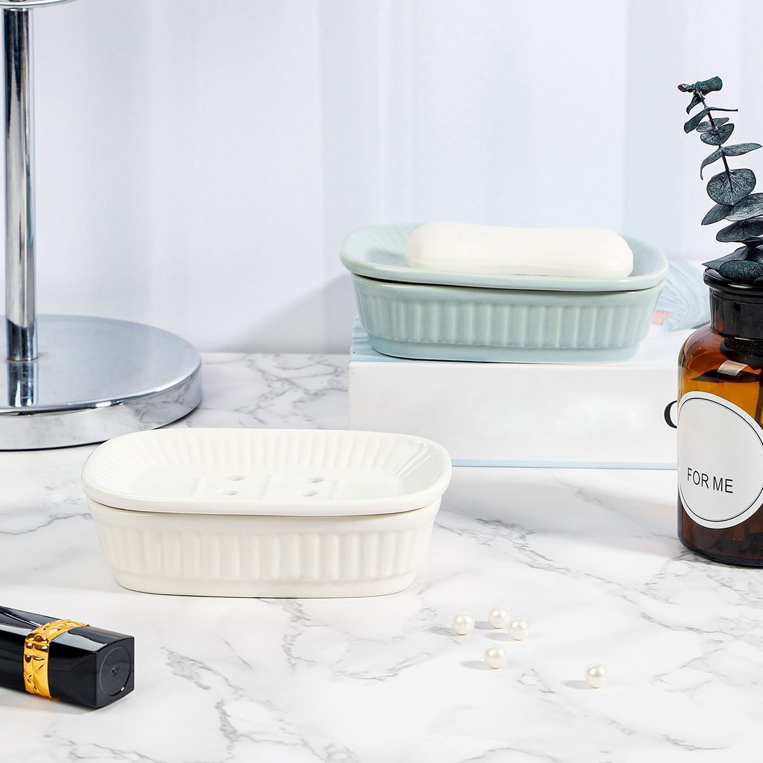 VanEnjoy Green Ceramic Soap Holder for Kitchen and Bathroom
