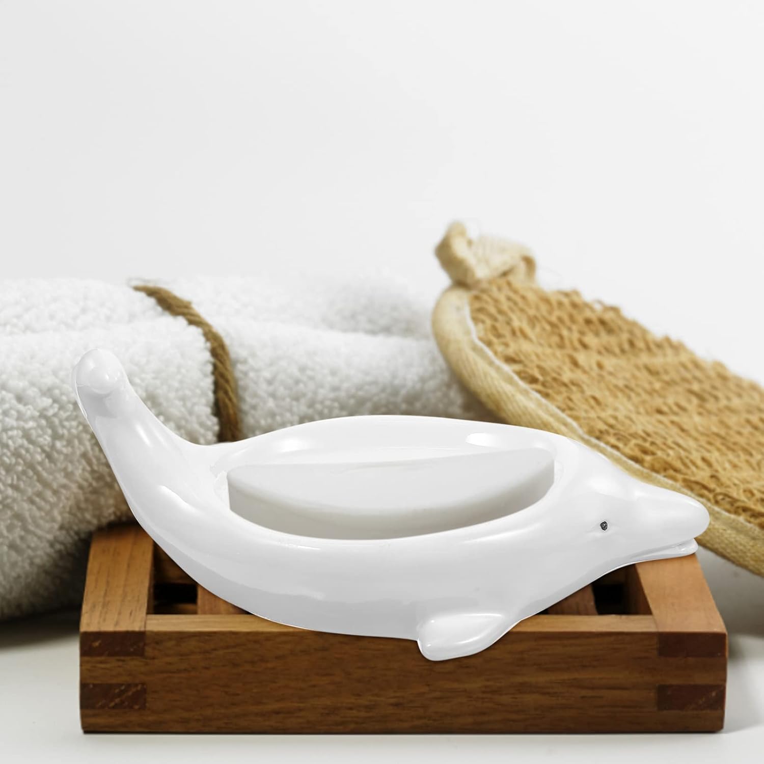 Cabilock Dolphin Ceramic Soap Dish for Bathroom