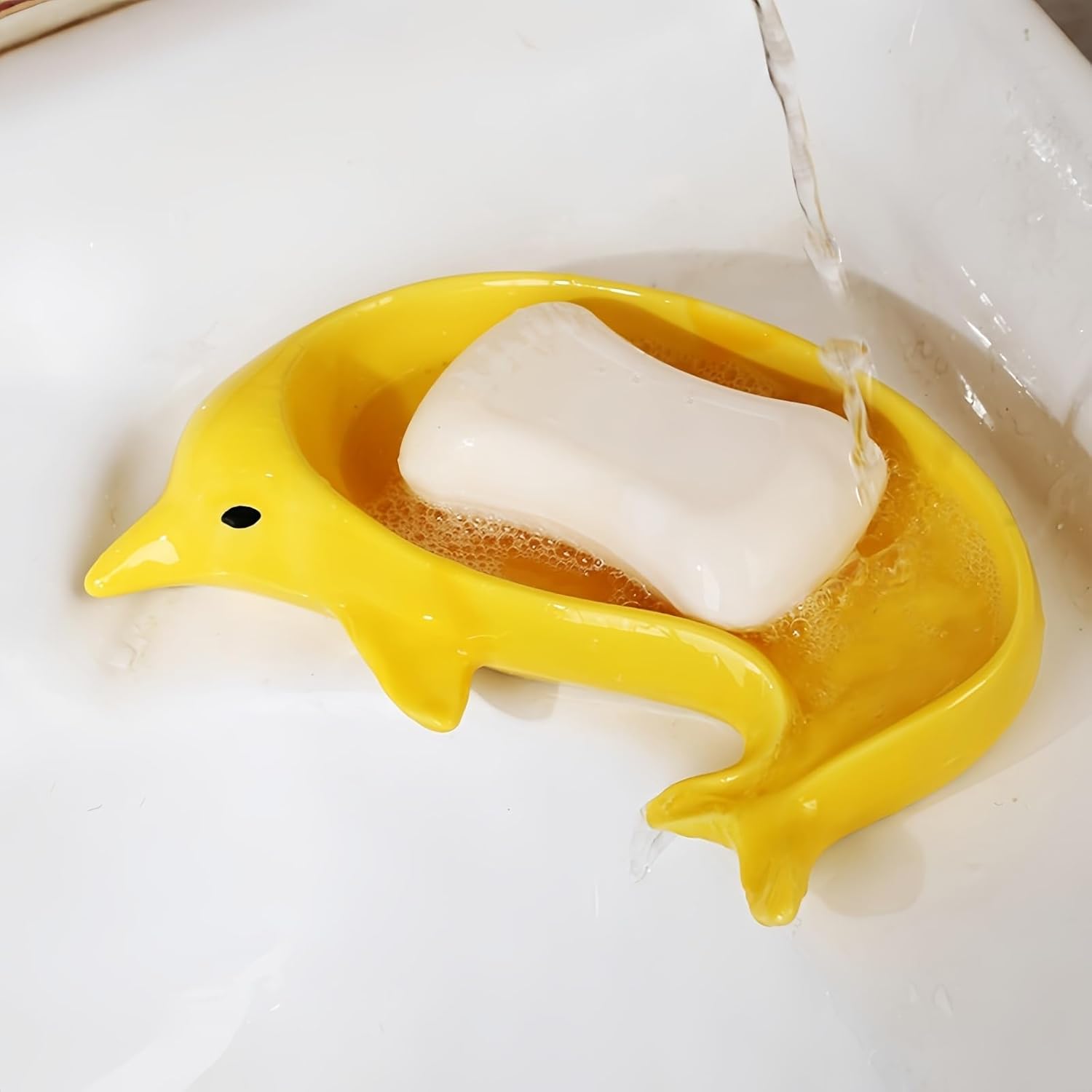 Cartoon Dolphin Ceramic Soap Dish with Self-Draining Fun