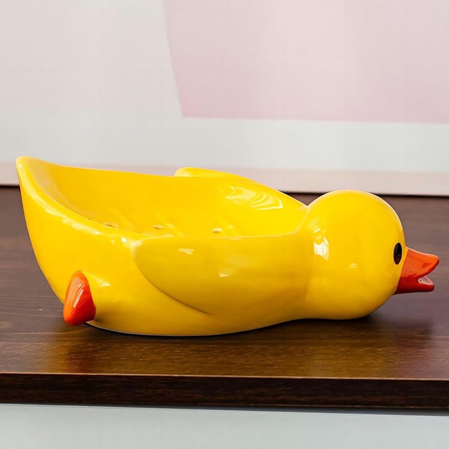 Cute Duck Soap Dish with Self Drain Holes Ceramic 185cm Soap Holder Yellow