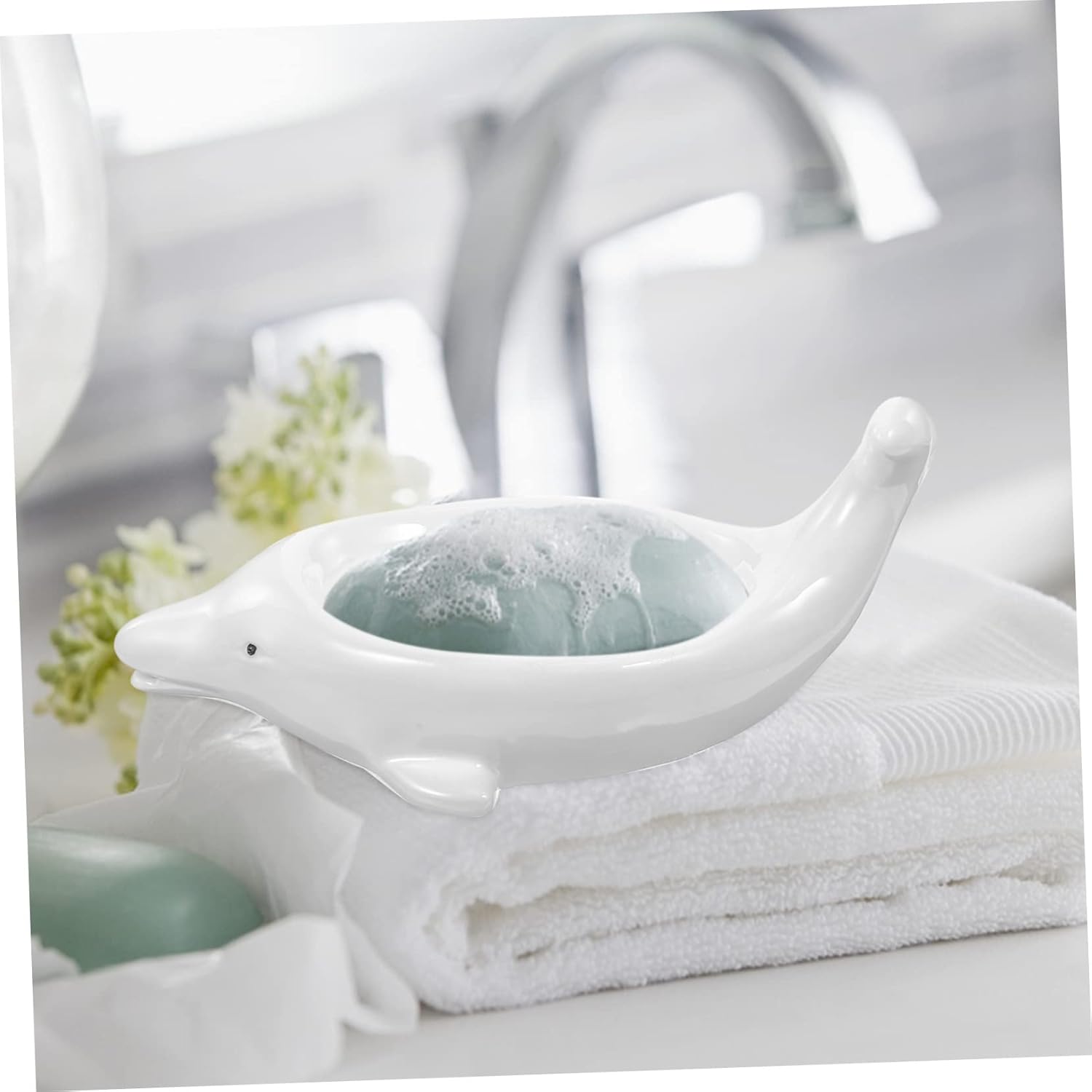 Ceramic Dolphin Soap Holder for Bathroom and Kitchen