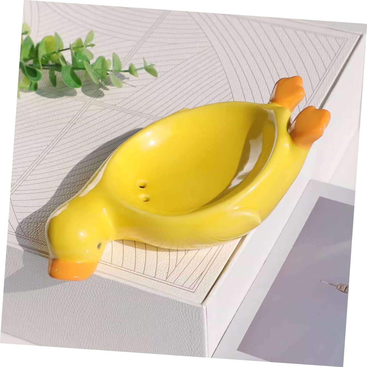 Stylish Yellow Ceramic Soap Dish with Drainage Design