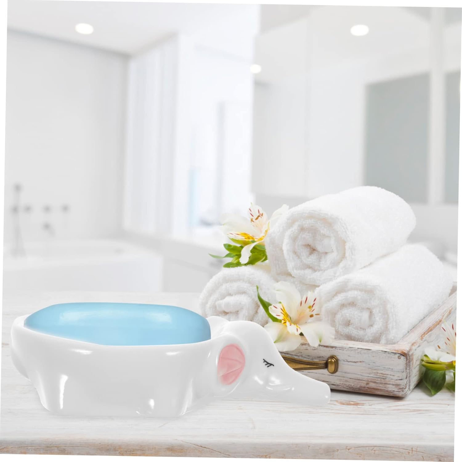 GLEAVI Ceramic Elephant Soap Dish with Drainage