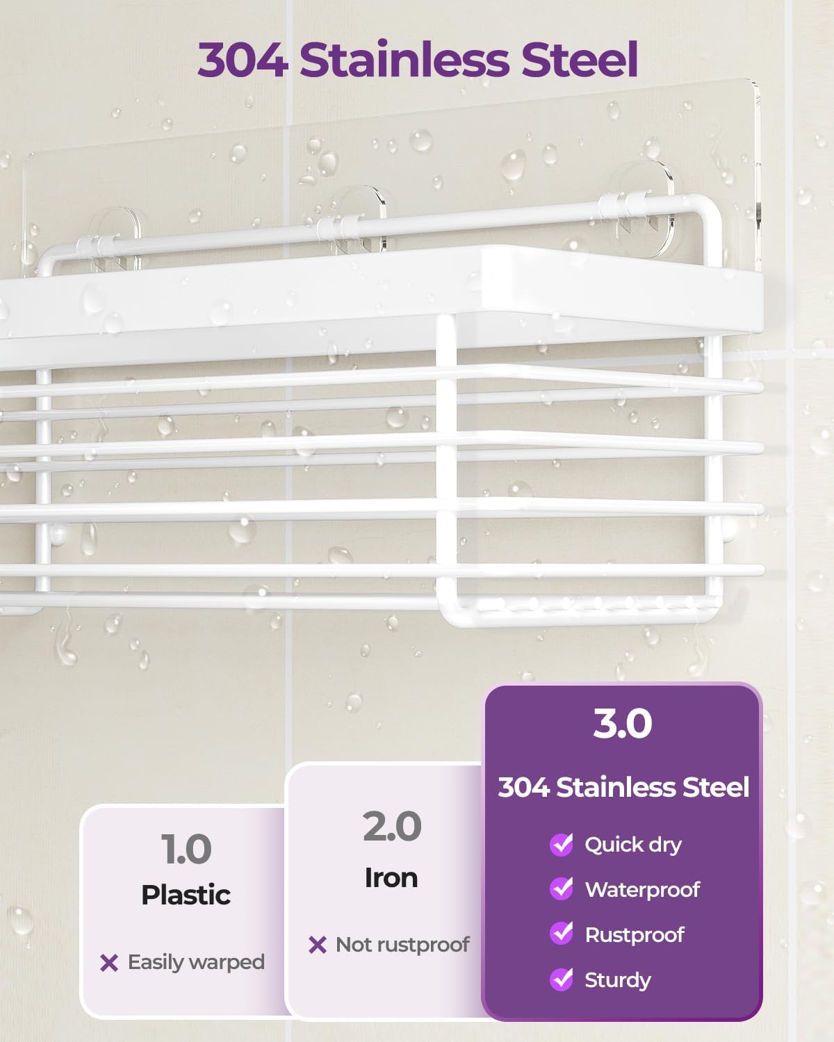 3-Pack Stainless Steel Shower Caddy