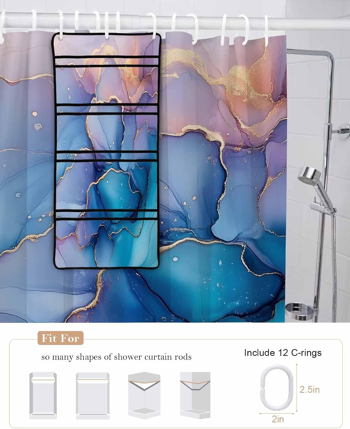 Stylish 10-Pocket Mesh Shower Organizer with Gradient Marble Texture