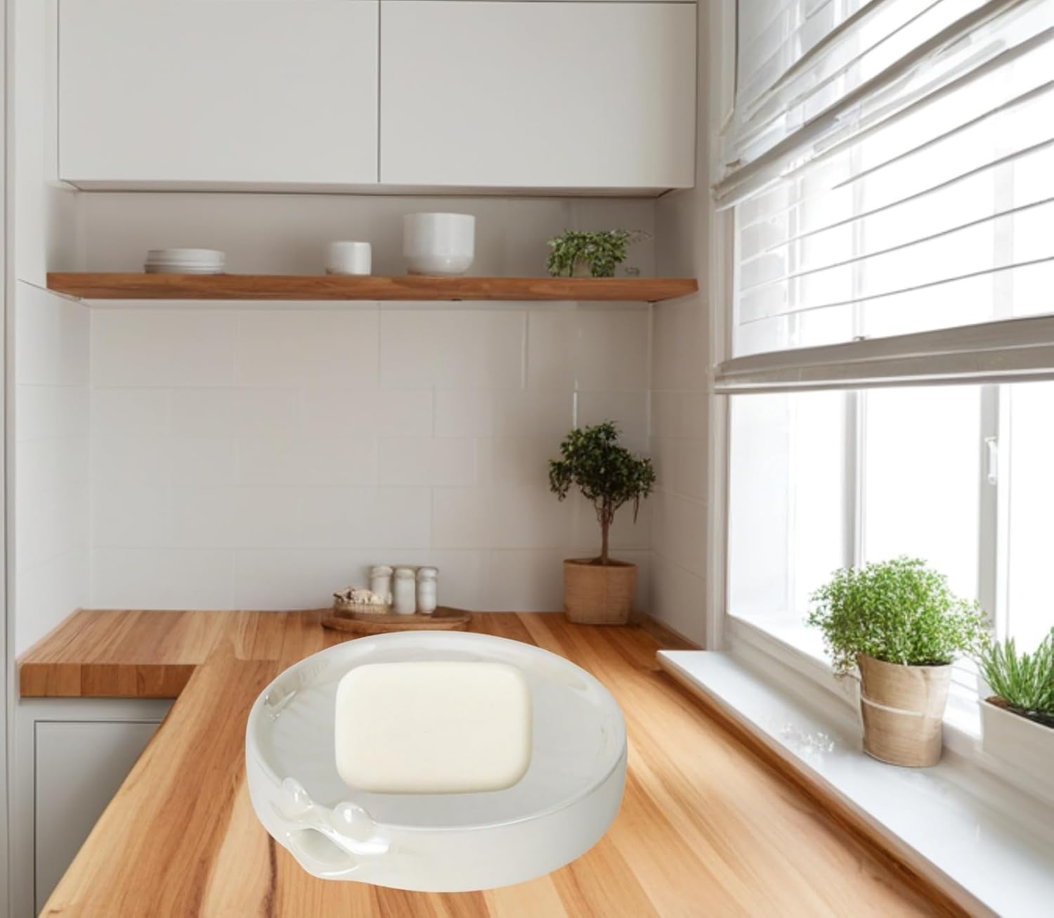 Lotus Leaf Frog Shaped Ceramic Self-Draining Soap Dish White