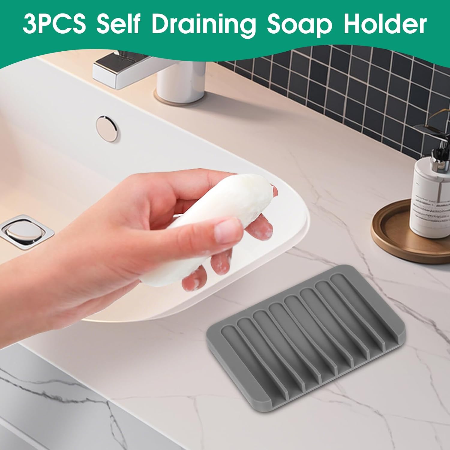 3-Piece Anti-Slip Soap Dish Set