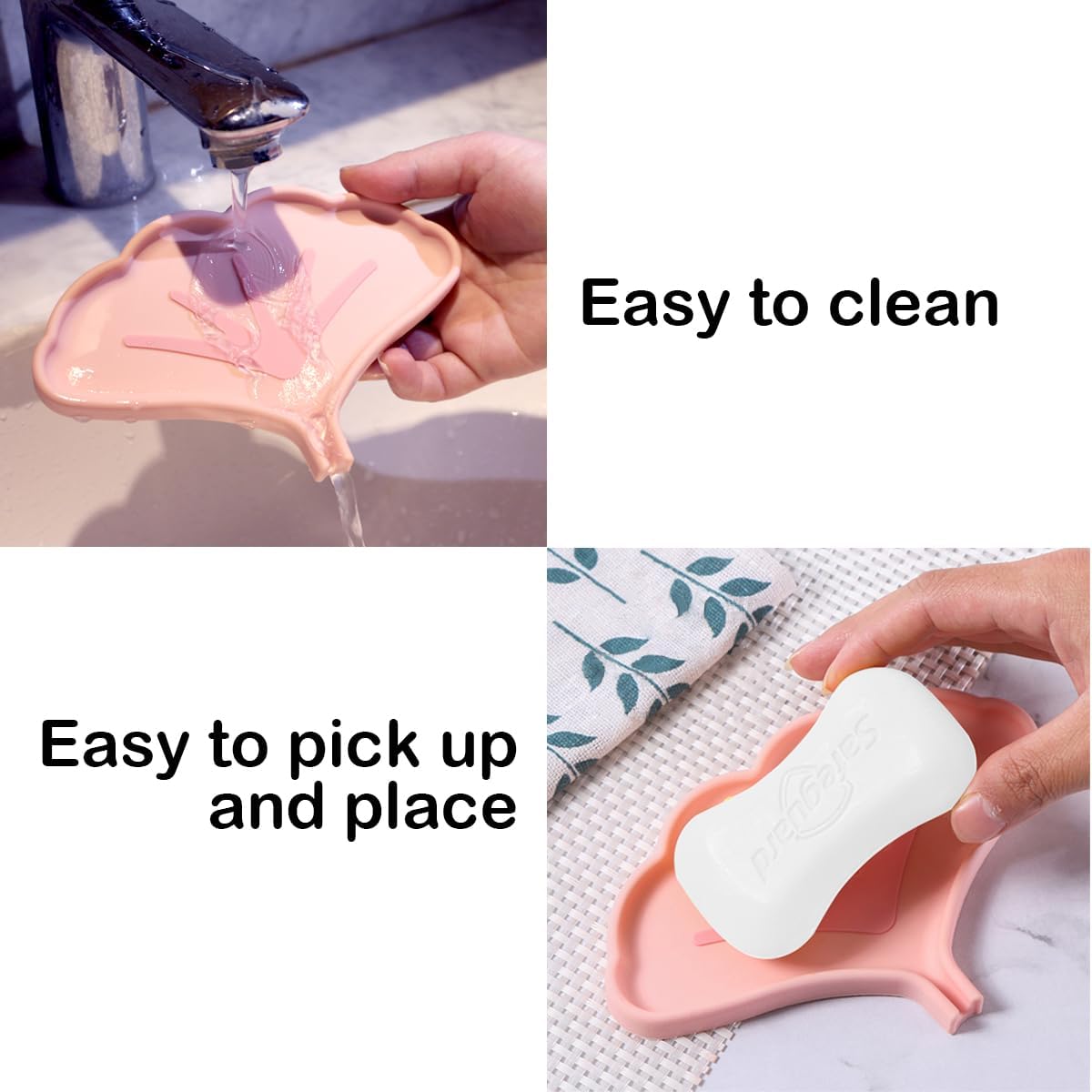 Self Draining Silicone Soap Dish 2 Pcs Ginkgo Leaf Shape