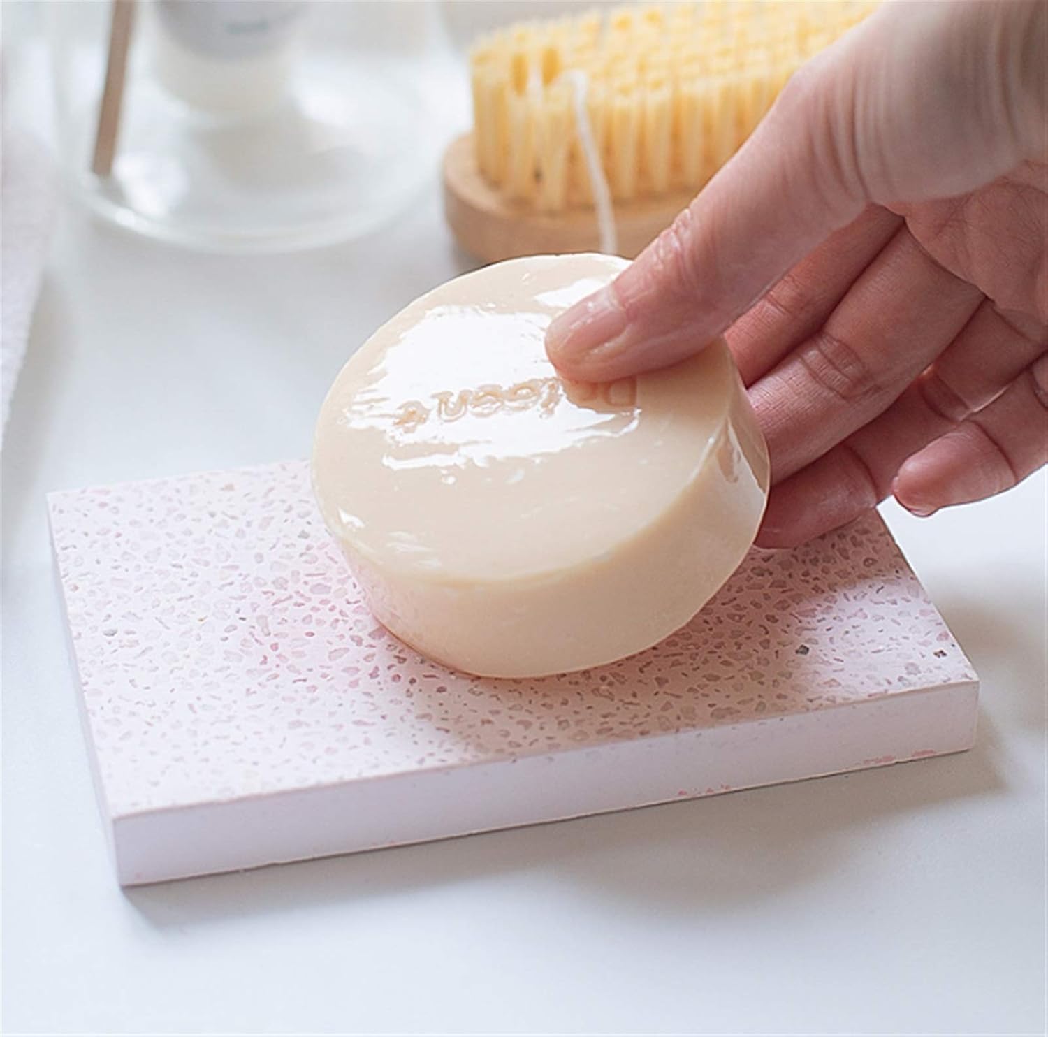 JUNMIN Diatomite Soap Dish Rectangle Pink