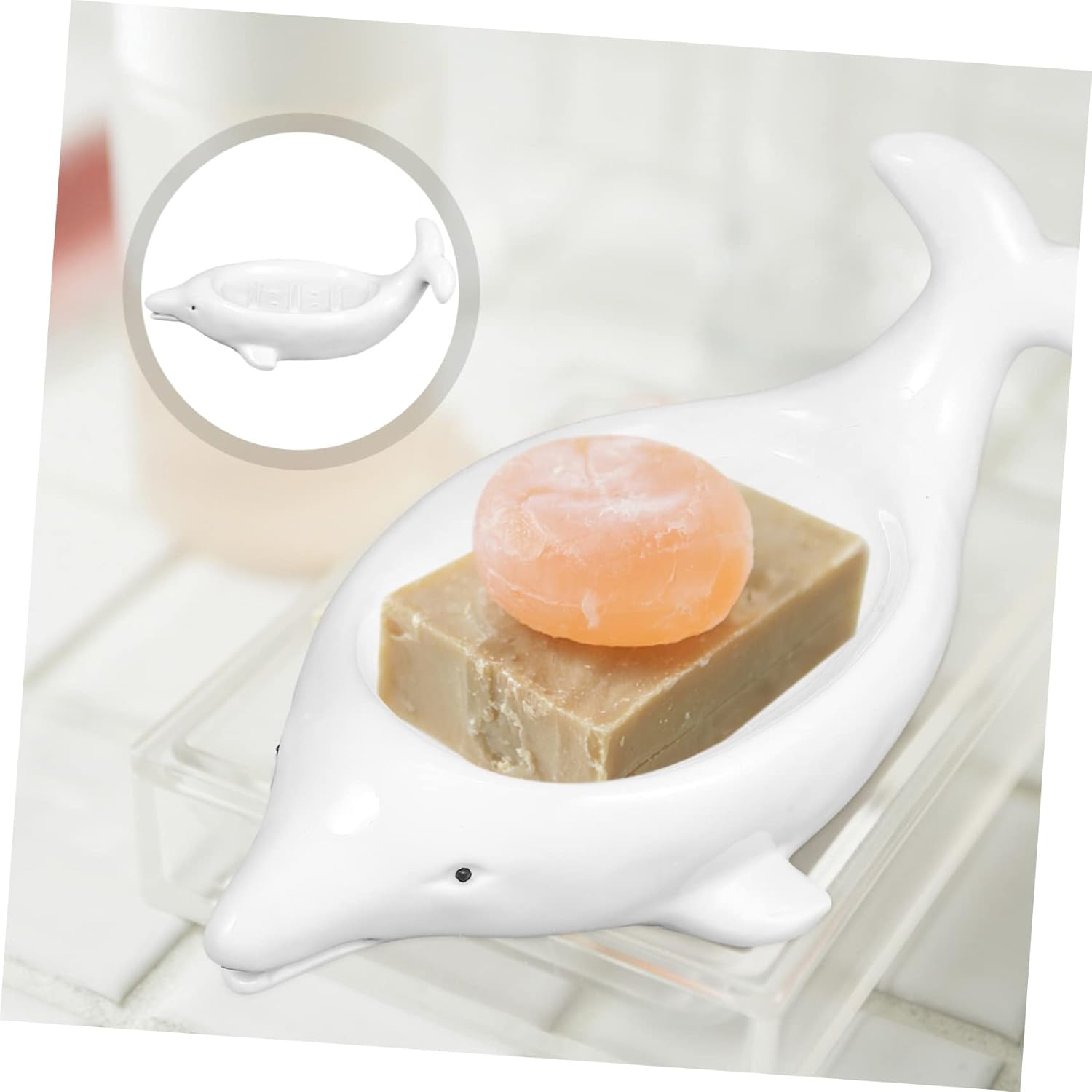 Dolphin Ceramic Soap Dish with Drainage Design Cute Animal Shape