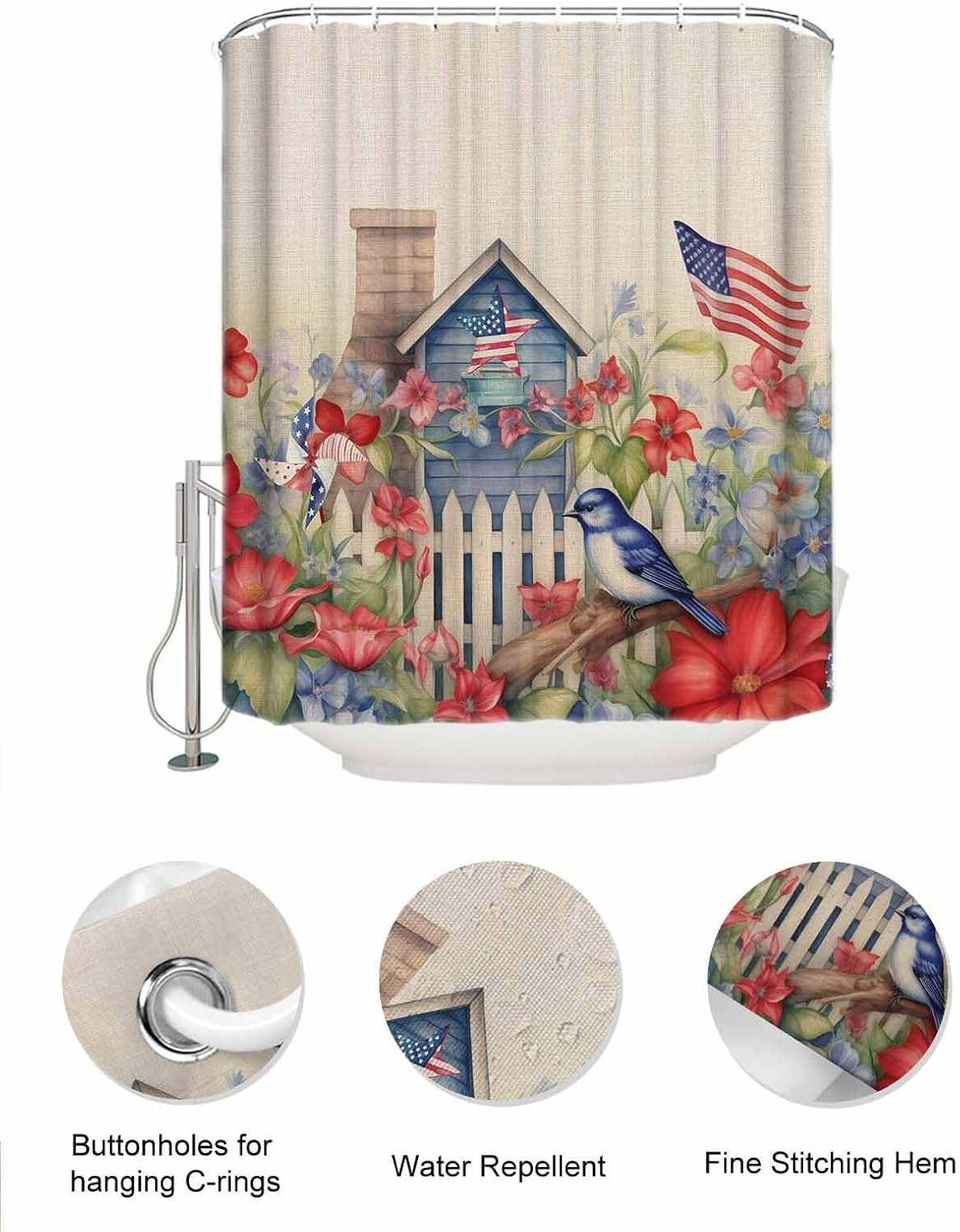 Waterproof Shower curtain with mesh caddy for home use