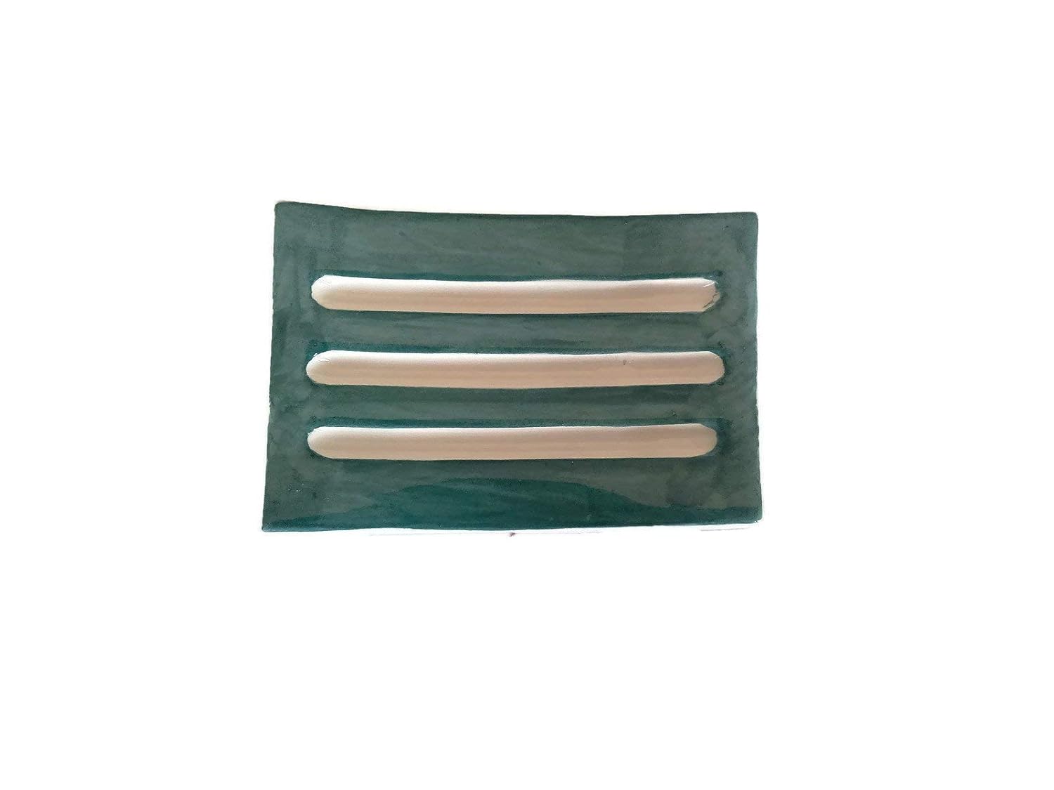 Dark Green Handmade Soap Dish Ceramic Minimalist Rectangle
