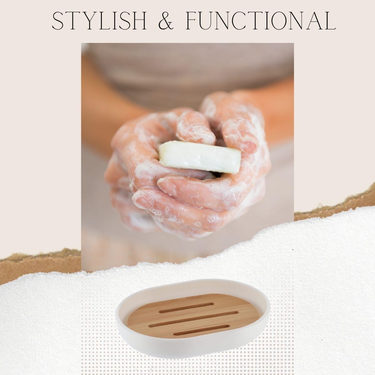 EVIDECO Premium White Soap Dish with Bamboo Tray - Stylish Bathroom Accessory