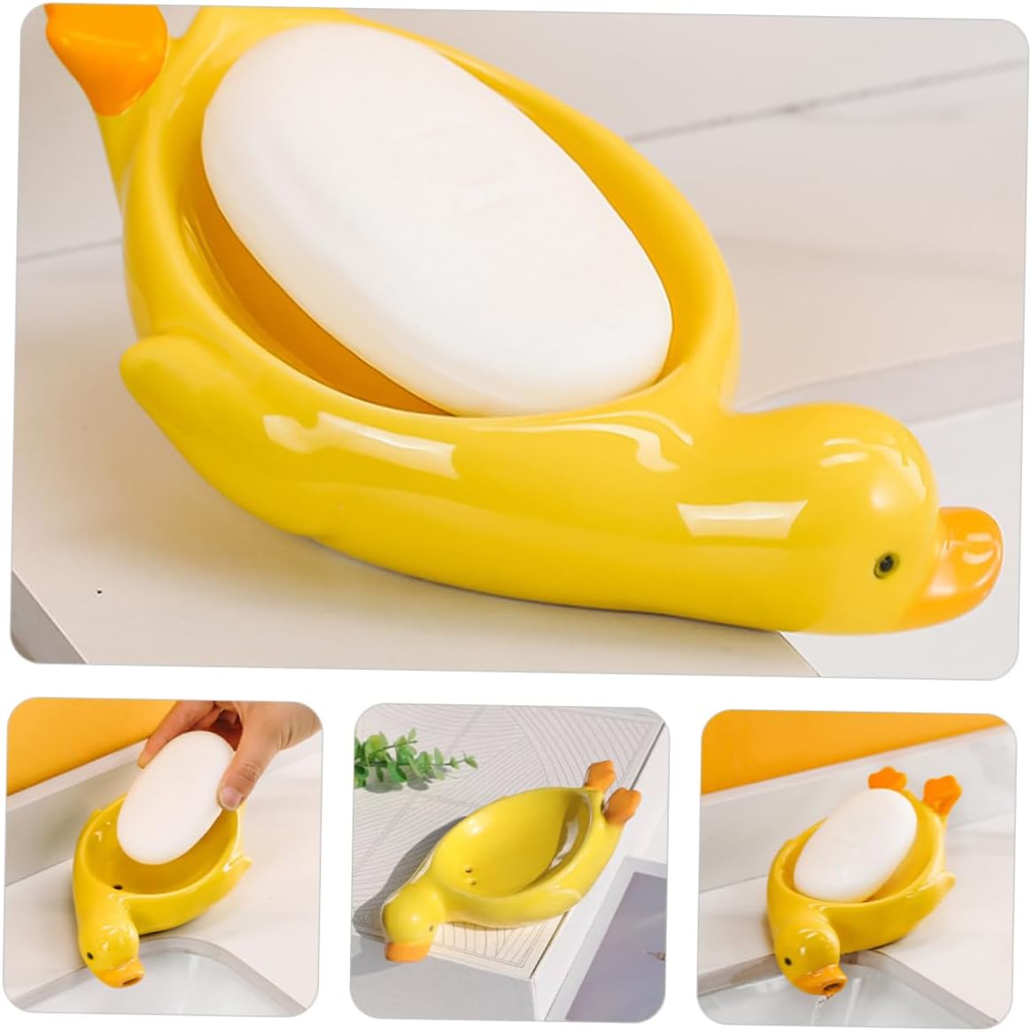 Stylish Yellow Ceramic Soap Dish with Drainage Design