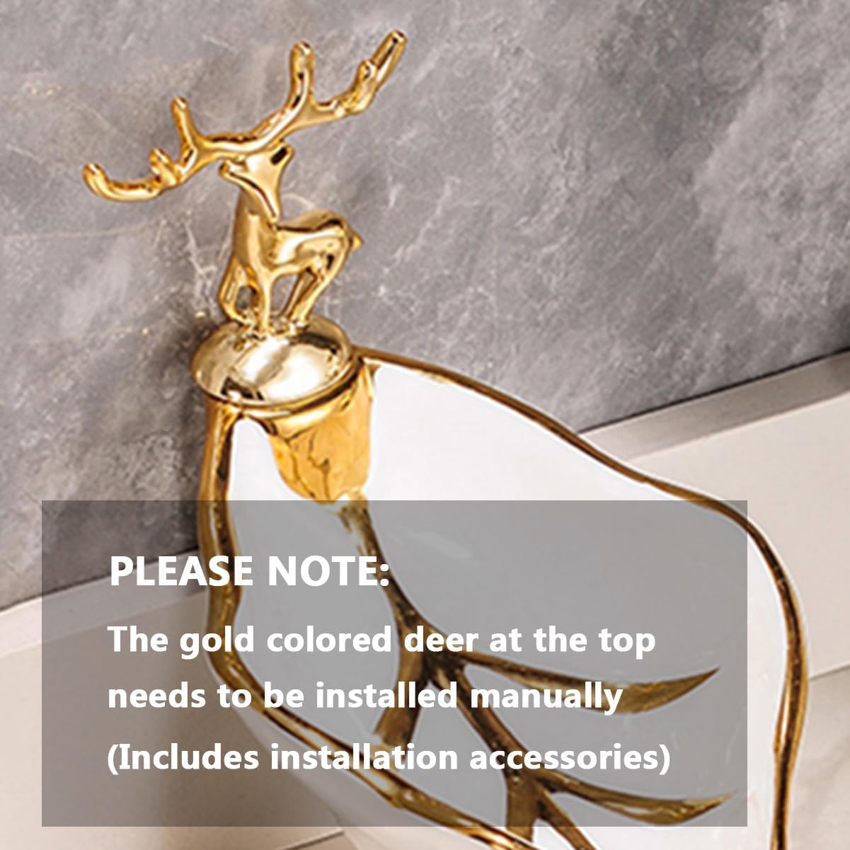 Compact Ceramic Soap Dish with Gold Deer Self-Draining for Bathroom Kitchen