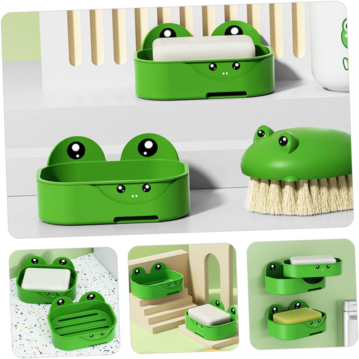 Cute Frog Wall-Mounted Soap Dish PPS Material Easy to Install