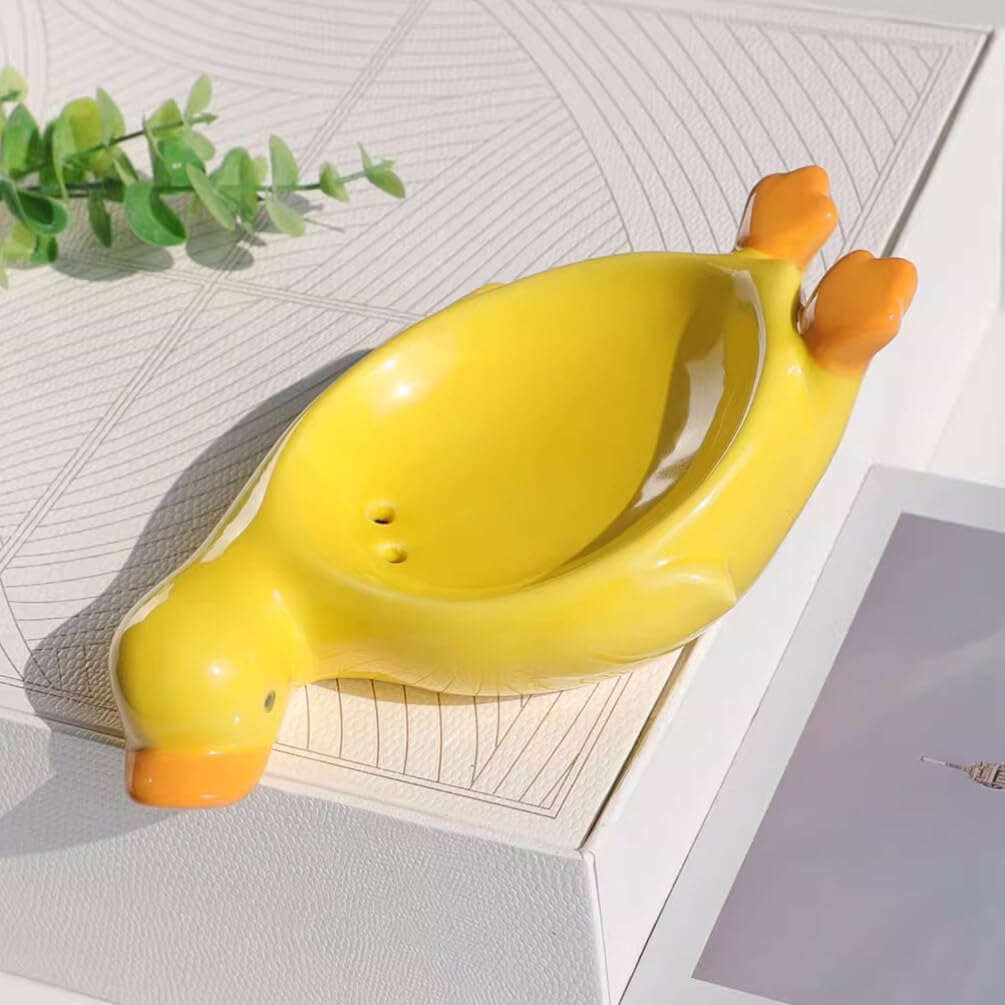 Cabilock Yellow Duck Ceramic Soap Dish Holder