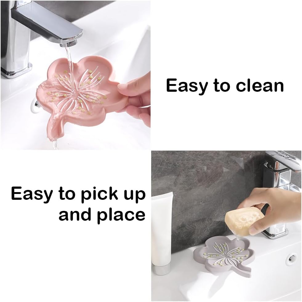 3PCS Self Draining Soap Dish with Flower Shape