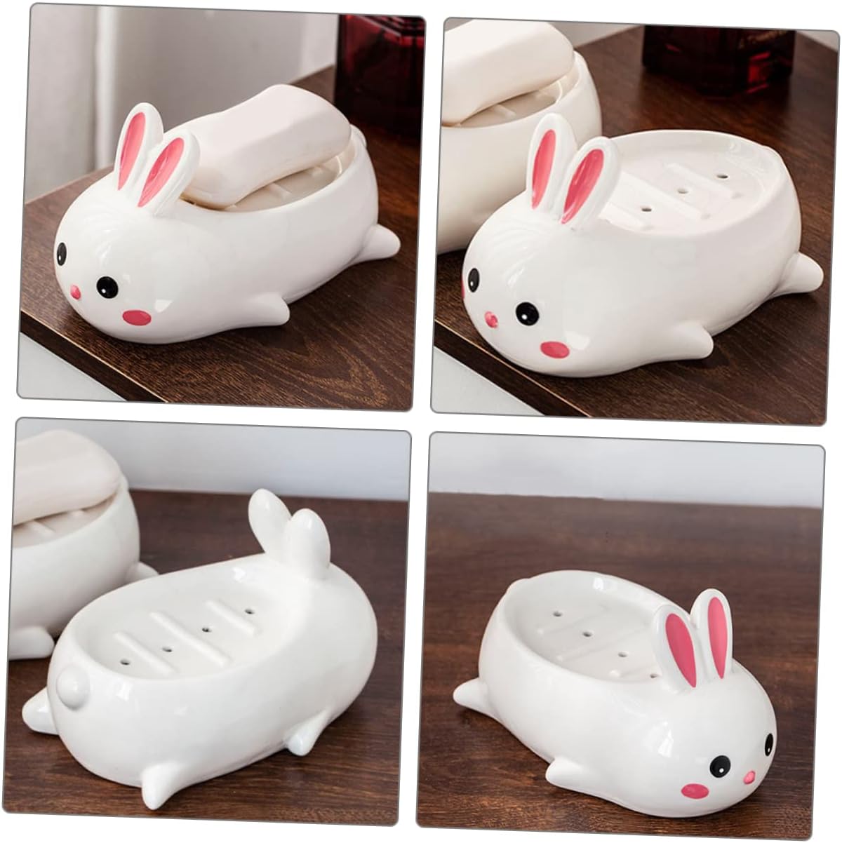 Adorable Ceramic Rabbit Soap Dish Draining System