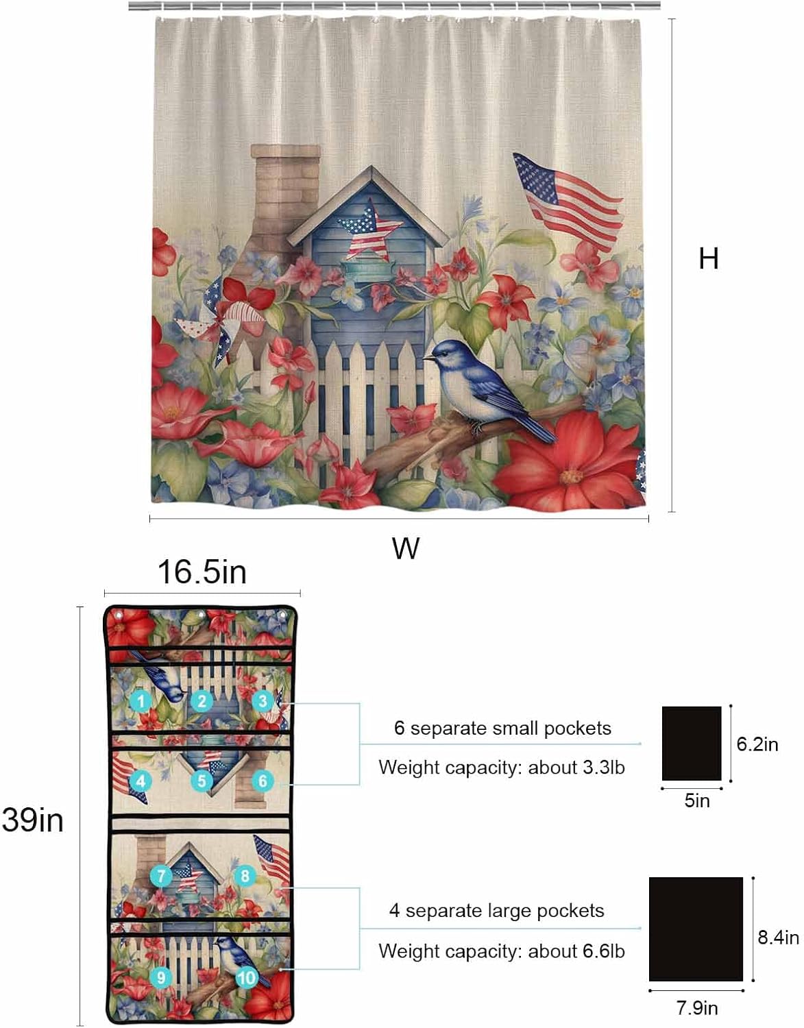 Waterproof Shower curtain with mesh caddy for home use